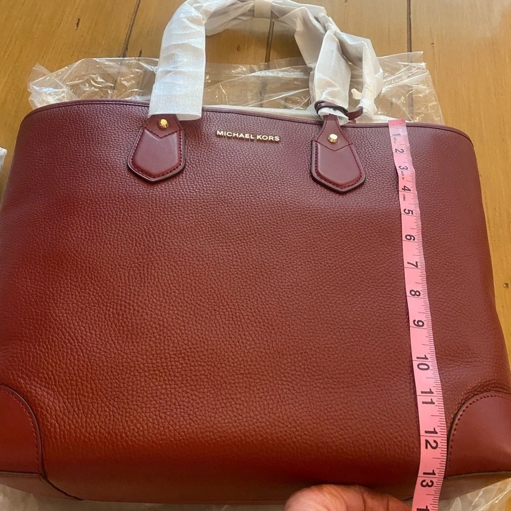 Michael Kors Eve Large Red Brandy Leather Tote Bag & Wallet New Tags Authentic - Picture 13 of 16